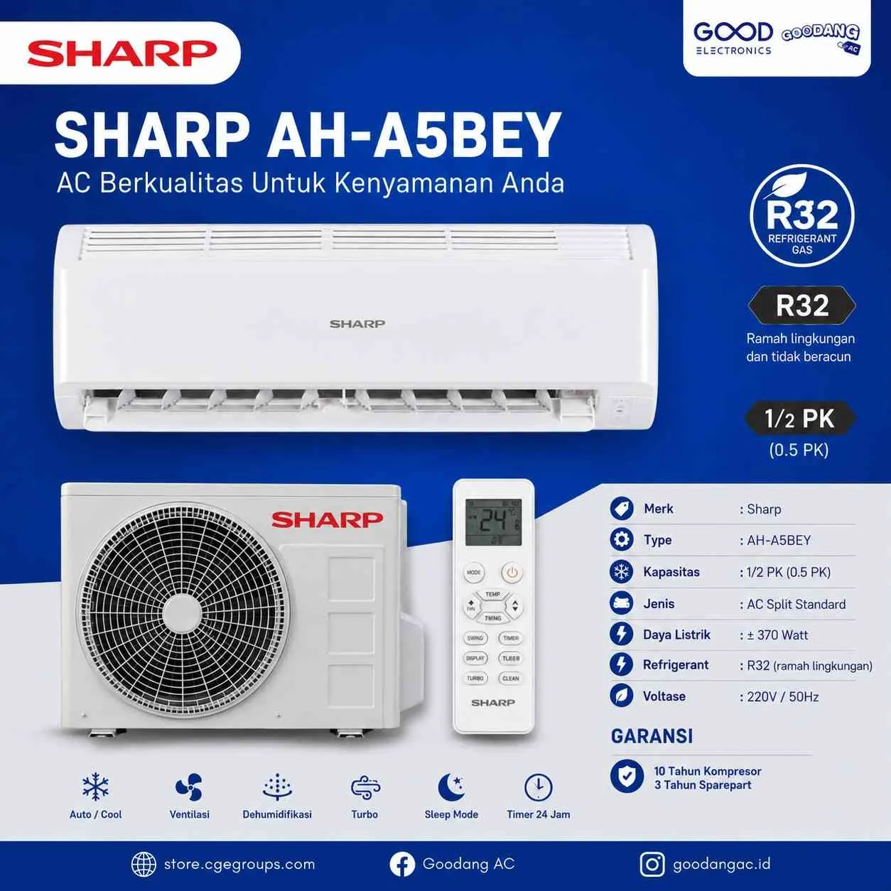 Unit Ac Merk SHARP AH-A5BEY 1/2Pk