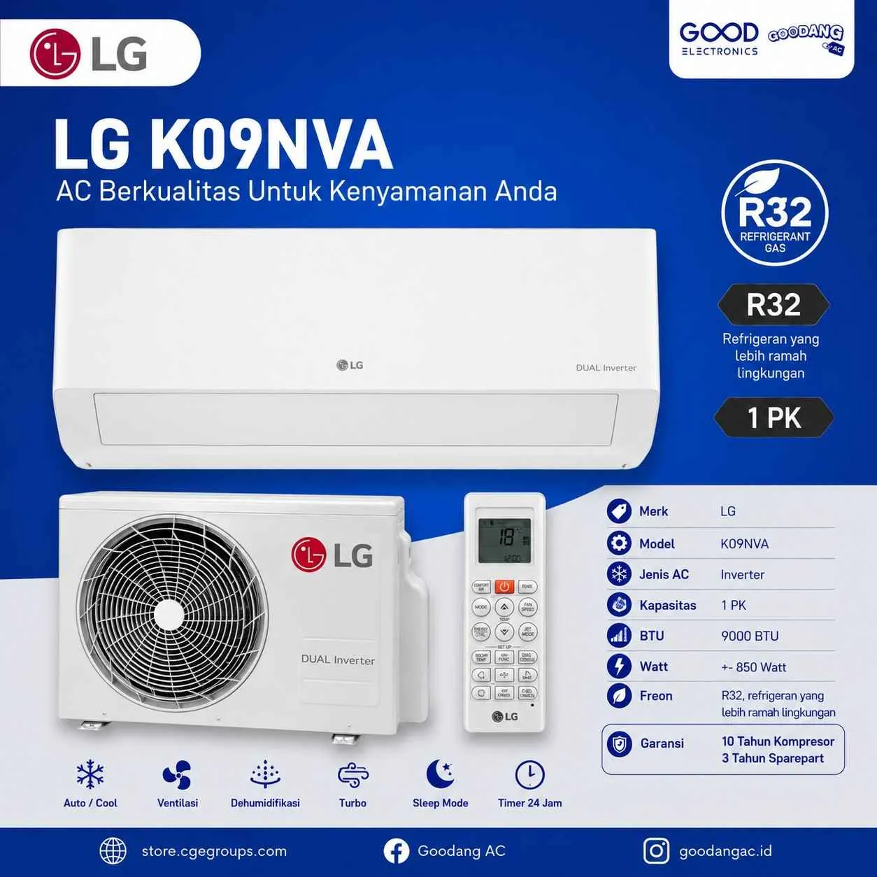 Unit Ac Merk LG K09NVA 1 Pk Inverter