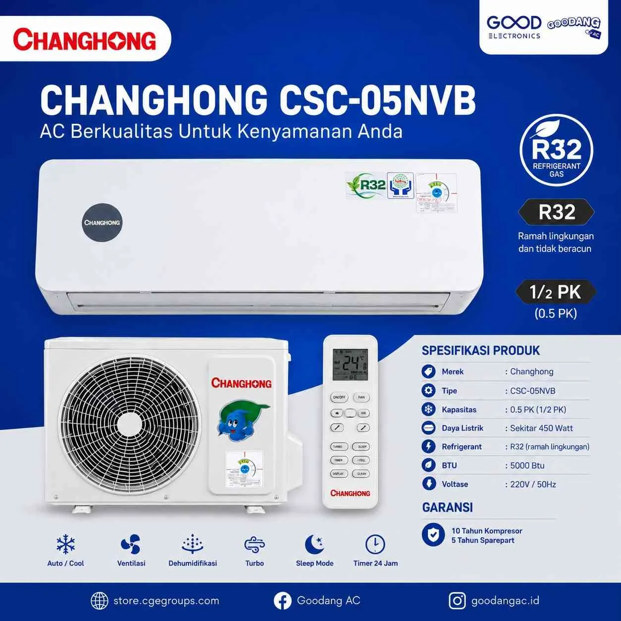 Unit Ac Merk CHANGHONG CSC-05NVB41 1/2Pk	