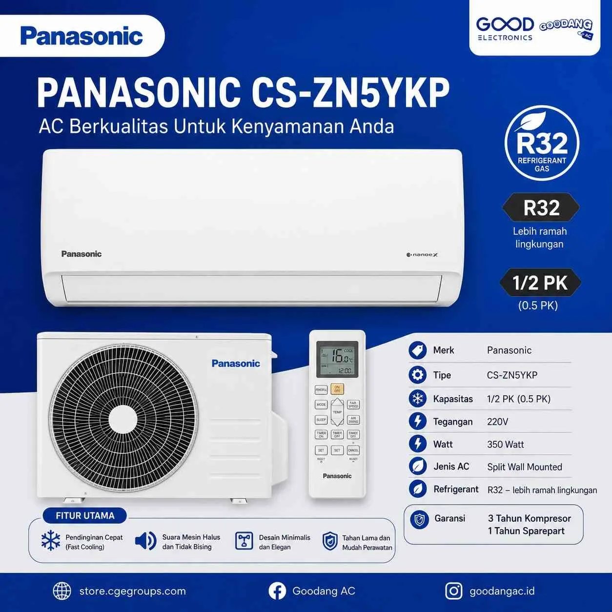 Unit Ac Merk PANASONIC CS-ZN5YKP 1/2 Pk