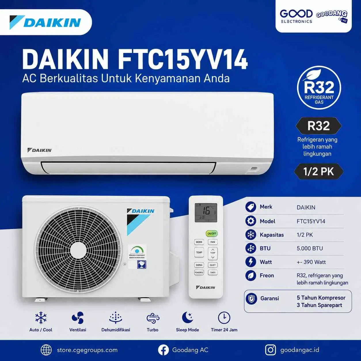 Unit Ac Merk DAIKIN FTC-15YV 1/2 Pk